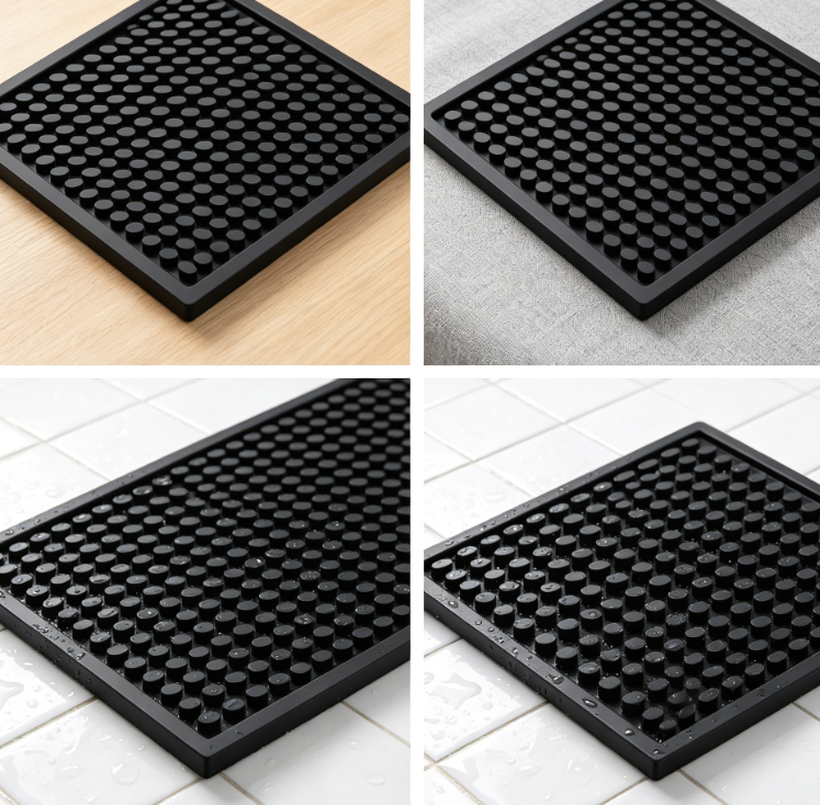 Thickened silicone drainage mat; heat-resistant, food-grade material; drip-proof countertop drying mat