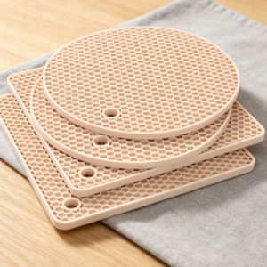Silicone heat-resistant mat; protects countertops from hot pots and plates