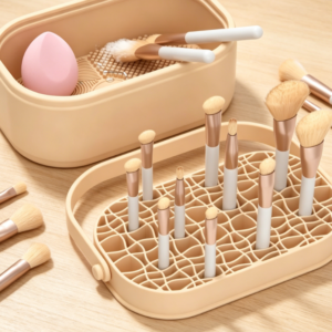 3-in-1 silicone makeup brush cleaning set; all-in-one tool for cleaning, storing, and drying brushes