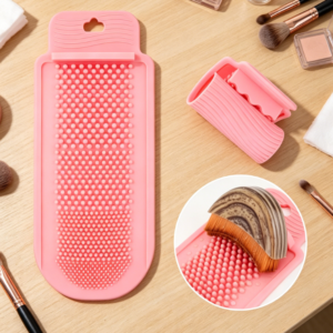 Foldable silicone makeup brush cleaning pad; portable tool for home and travel use (doubles as storage and cleaning board)