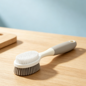 Soft-Bristle Silicone Dish Brush: Features a built-in scraper tip and comfortable handle; for cleaning pots, sinks, and produce.