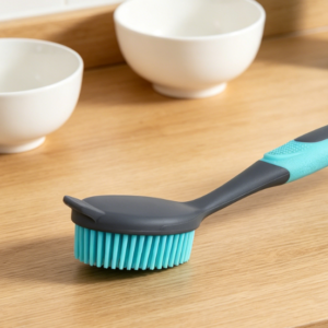Dish Brush with Handle: Soft-bristle kitchen brush; suitable for daily cleaning of pots, dishes, and sinks.