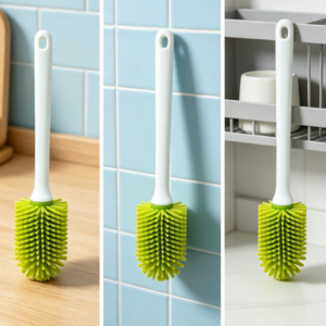 Long-Handled Silicone Bottle Brush: Soft bristles prevent scratching; suitable for water bottles, baby bottles, and glassware.