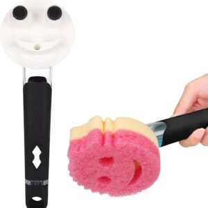 Smiley Face Sponge & Brush Holder: Dispensing handle holder for dish soap; kitchen cleaning accessory.