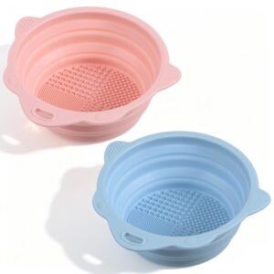 Collapsible Silicone Makeup Brush Cleaning Bowl – Dual-Use Tool for Brushes and Sponges; Portable and Easy to Store
