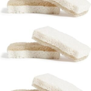 Natural coconut fiber sponge; dual-sided scrubbing design; highly absorbent plant-based cleaning tool.