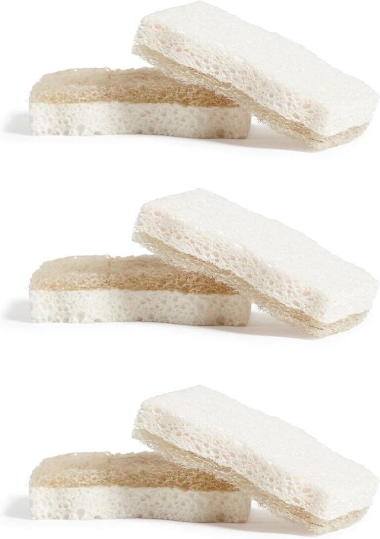 Natural coconut fiber sponge; dual-sided scrubbing design; highly absorbent plant-based cleaning tool.