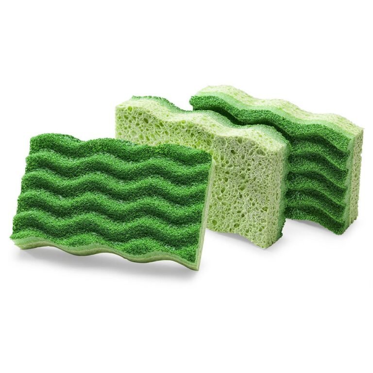 Medium-duty fiber sponge; absorbent and durable; suitable for kitchenware and general cleaning.