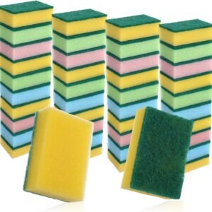 Thick, wear-resistant sponge; dual-layer design for scrubbing and absorption; ideal for kitchenware.