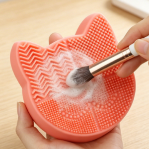 Silicone makeup brush cleaning pad with drying stand; tool for deep cleaning and maintaining cosmetic brushes