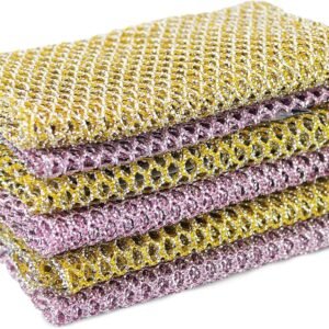 Heavy-duty scouring pad; safe for tableware surfaces; a cleaning sponge alternative for pots and dishes.